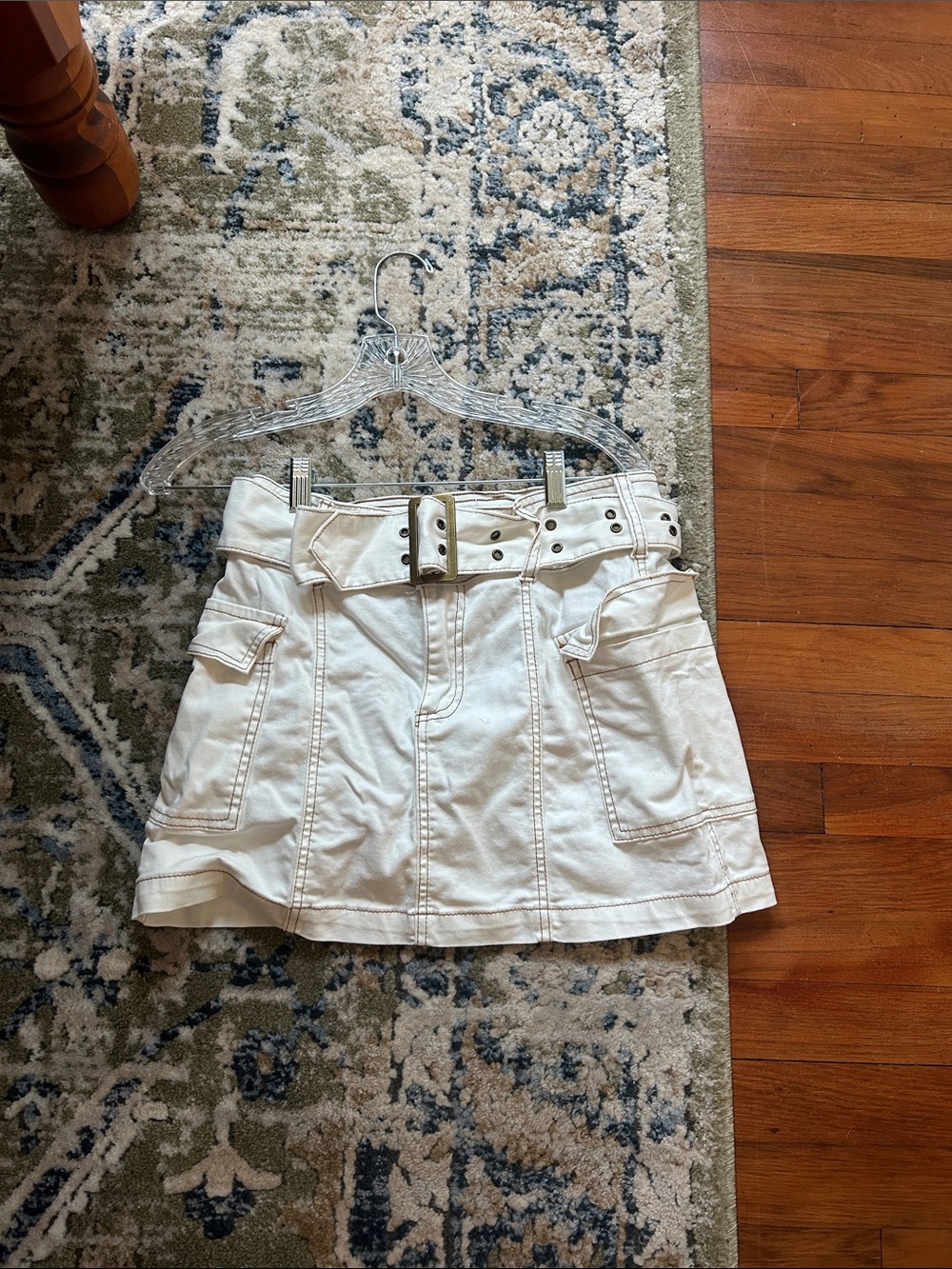 Stevie Belted White Cargo Mini Skirt S